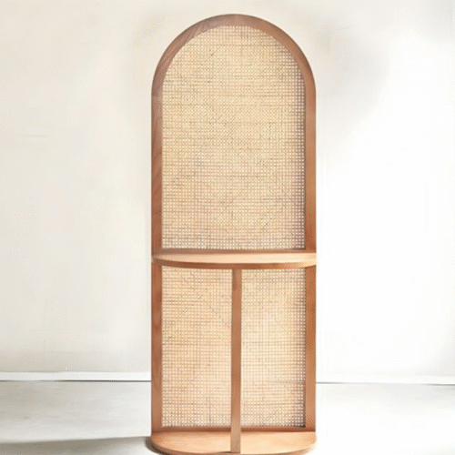 Vách vòm kết hợp kệ gỗ tự nhiên