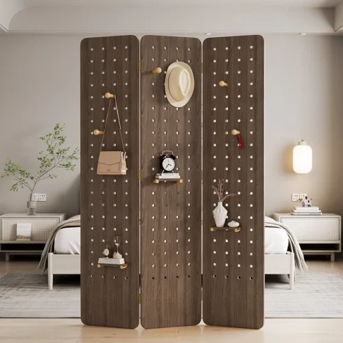 Bình phong vách ngăn bộ 3 tấm kết hợp kệ lỗ PEGBOARD siêu tiện lợi chất liệu gỗ MDF chắc chắn