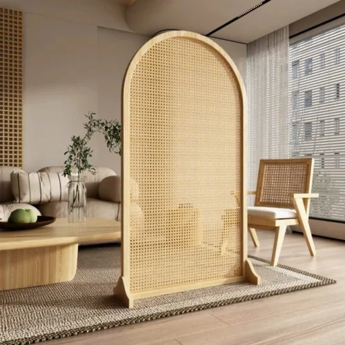 Vách bình phong gỗ phối mây